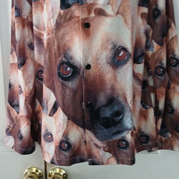 Dog Face Dog print button down long sleeve top Sz L NWOT - Picture 2 of 5